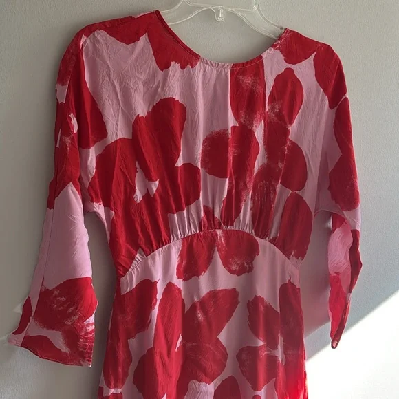 Gorman Australia red pink silk blend painted floral sheer midi dress - Picture 2 of 11